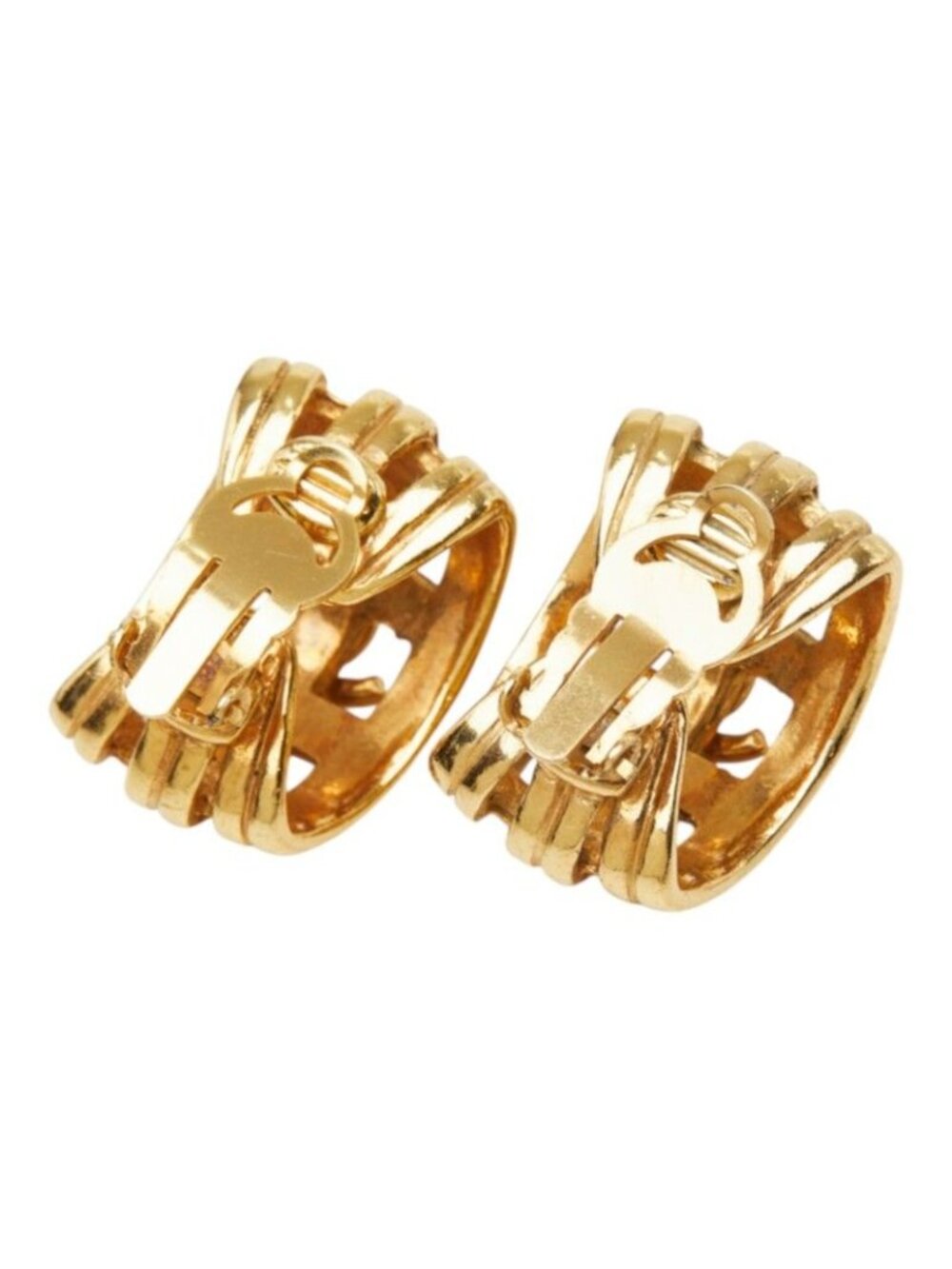 Chanel CC Logo Vintage Earrings Ear Clip 96P Gold Plated - Picture 3 of 5